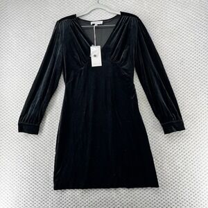 Dear John Velvet Mini Dress Long Sleeve V Neck Party‎ Cocktail Black S
